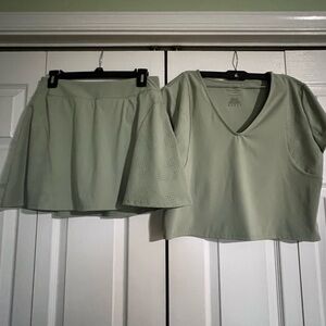 Sincerely Jules Sage Green Skirt Set - Perforated A-Line Tee & Skirt